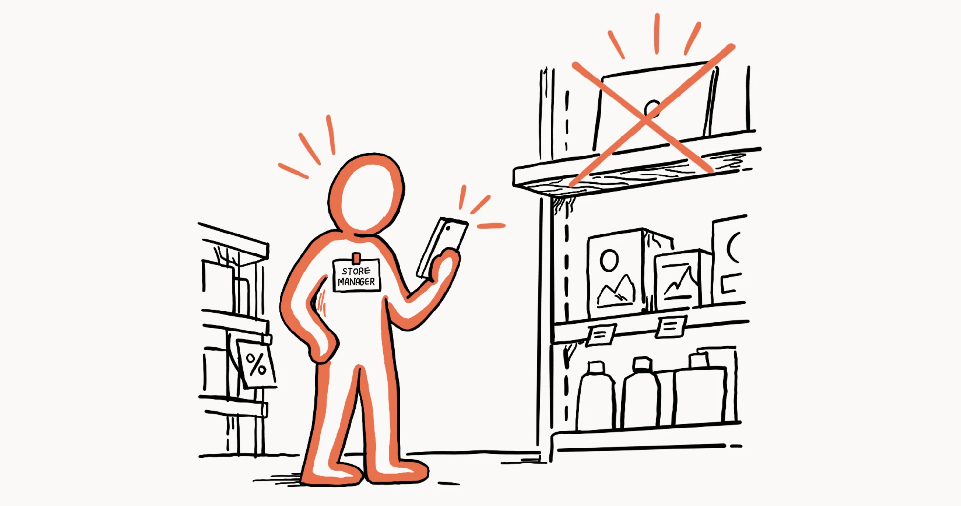 A store manager with only a phone, unable to open a tool built for the desktop.