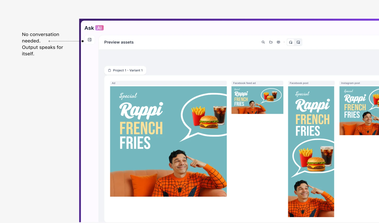 A workflow that opens directly into an artifact, with the chat closed.